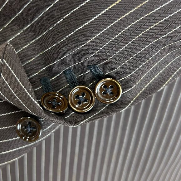 Brown Striped Wool-Cashmere Suit w/ Wide Leg Pants - Ralph Lauren (Black Label) - Picture 7 of 16